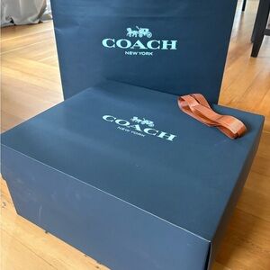 Coach Extra Large Black Gift Box with Bag and Brown Ribbon